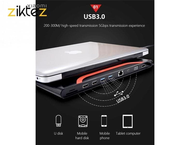 هاب تایپ‌سی 10 پورت لنوو Lenovo 10 In 1 Type-C Adapter Docking Station LX1901 — تصویر ۶
