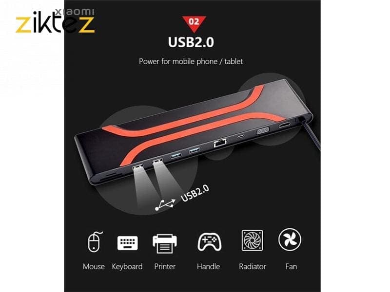 هاب تایپ‌سی 10 پورت لنوو Lenovo 10 In 1 Type-C Adapter Docking Station LX1901 — تصویر ۲