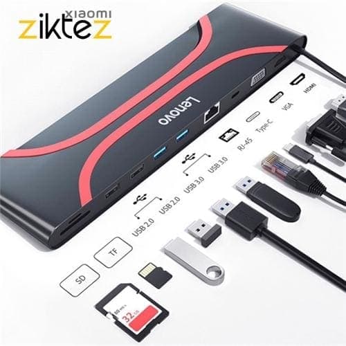 هاب تایپ‌سی 10 پورت لنوو Lenovo 10 In 1 Type-C Adapter Docking Station LX1901
