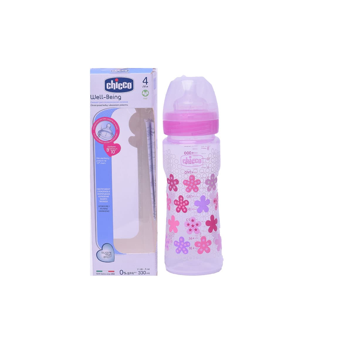 شیشه ول بیینگ سیلیکانی جریان سریع از 4 ماهگی – Well Being Bottle PP Fast 330 ml Silicone From 4 Month Green — تصویر ۲