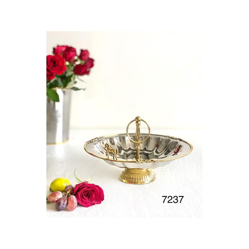 شیرینی خوری دسته دار استیل برنج اسب 7237