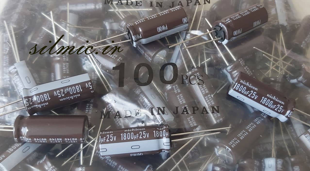 خازن 1800 میکرو فاراد 25 ولت نیچیکون ژاپن سری PW استاندارد بالا و لانگ لایف — تصویر ۲