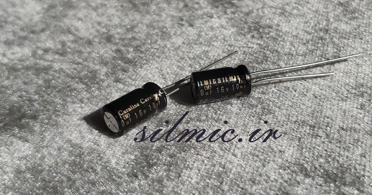 خازن بی پلار های گرید صوتی 10 میکرو فاراد 16 ولت النا ژاپن سری RBS SILMIC — تصویر ۲