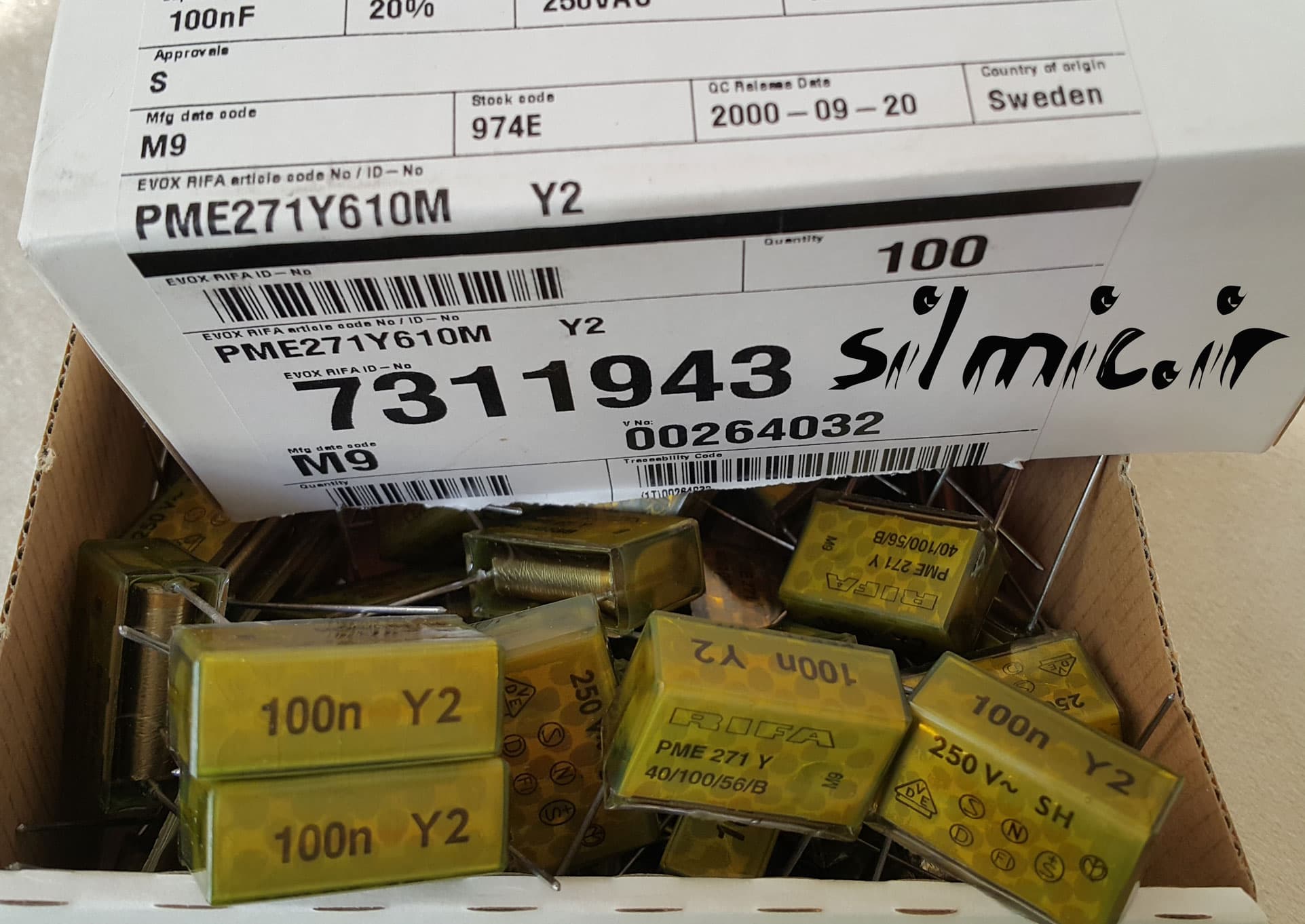 خازن کاغذی 4.7 نانو فاراد 250 ولت ac با RIFA سرکوب عالی EMI و کلاس کاری Y2 — تصویر ۳