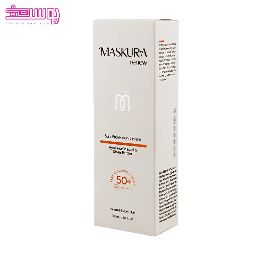 کرم ضد آفتاب پوست نرمال تا خشک SPF50 ماسکورا رنیو حجم 50ml