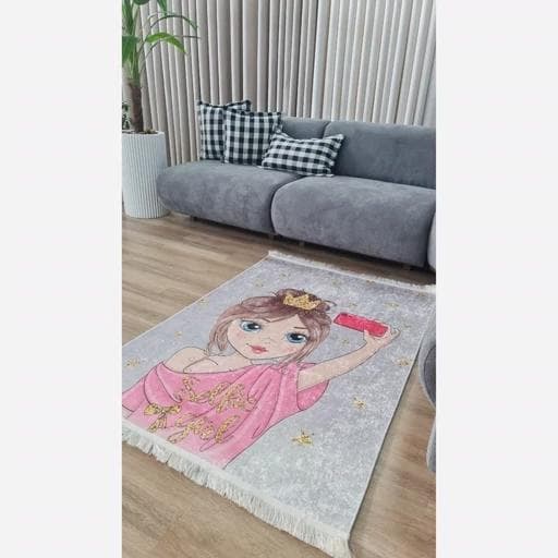 فرش ماشینی چاپی | فرشینه کودک دخترانه هازان ترک کد h361(پس کرایه)