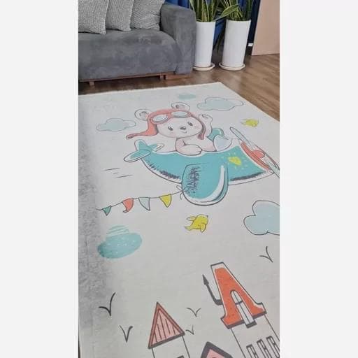 فرش ماشینی چاپی | فرشینه کودک هازان ترک طرح خرس خلبان کدC160(پس کرایه) — تصویر ۷