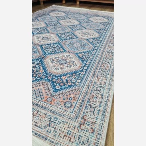 فرش ماشینی چاپی | فرشینه هازان ترک طرح سنتی آبی 154 (پس کرایه) — تصویر ۸