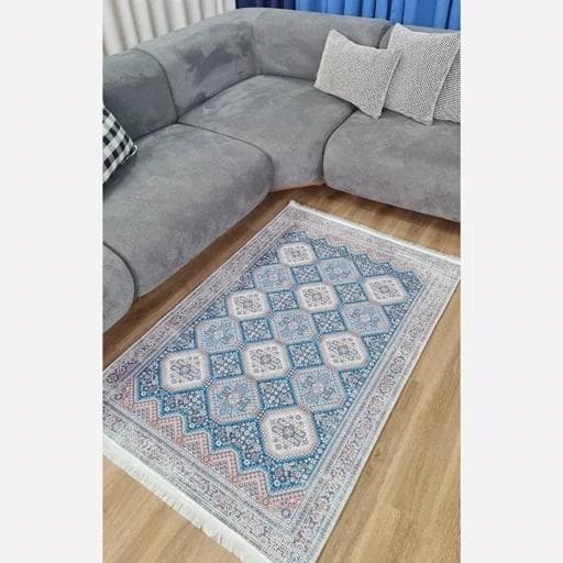 فرش ماشینی چاپی | فرشینه هازان ترک طرح سنتی آبی 154 (پس کرایه) — تصویر ۲