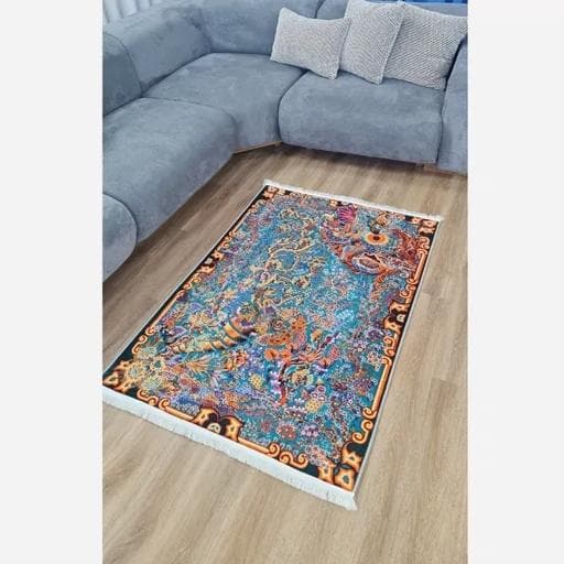 فرش ماشینی چاپی | فرشینه هازان ترک طرح سنتی آبی (پس کرایه) — تصویر ۶