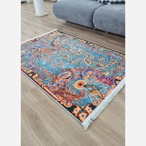 فرش ماشینی چاپی | فرشینه هازان ترک طرح سنتی آبی (پس کرایه) — تصویر ۲