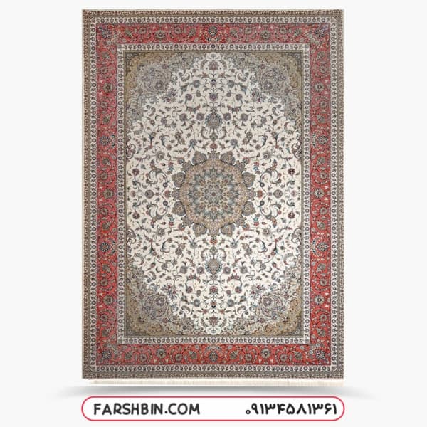 فرش ماشینی کرم 1500 شانه مدل دستباف کد 7521