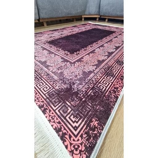 فرش ماشینی چاپی | فرشینه هازان ترک طرح بنفش وینتیج مدرن کد h478(پس کرایه) — تصویر ۳