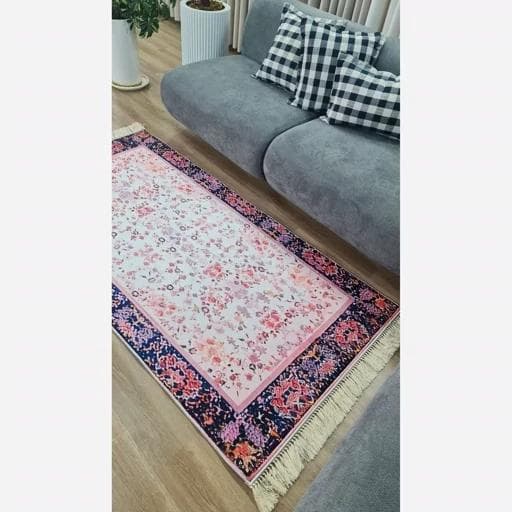 فرش کناره و راهرویی هازان ترک طرح افشان صورتی (پس کرایه) — تصویر ۳