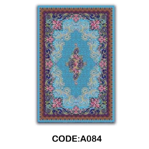 فرش ماشینی چاپی | فرشینه هازان ترک طرح ابریشمی آبی کد 084 (پس کرایه) — تصویر ۴