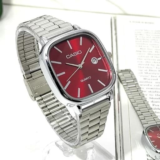 ساعت ست کاسیو اولدمانی استیل صفحه زرشکی casio oldmoney — تصویر ۳