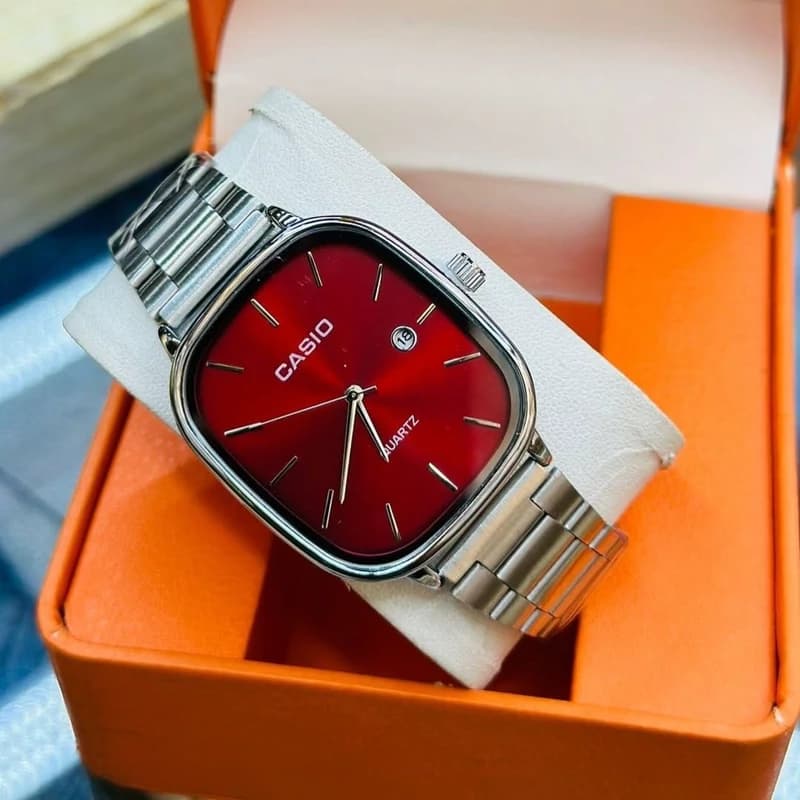 ساعت ست کاسیو اولدمانی استیل صفحه زرشکی casio oldmoney — تصویر ۲