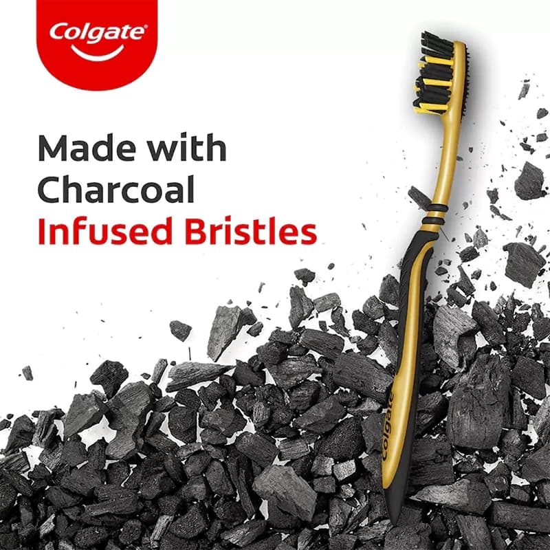 مسواک زغالی کلگیت مدل ZIG ZAG CHARCOAL با برس متوسط بسته 4 عددی — تصویر ۳