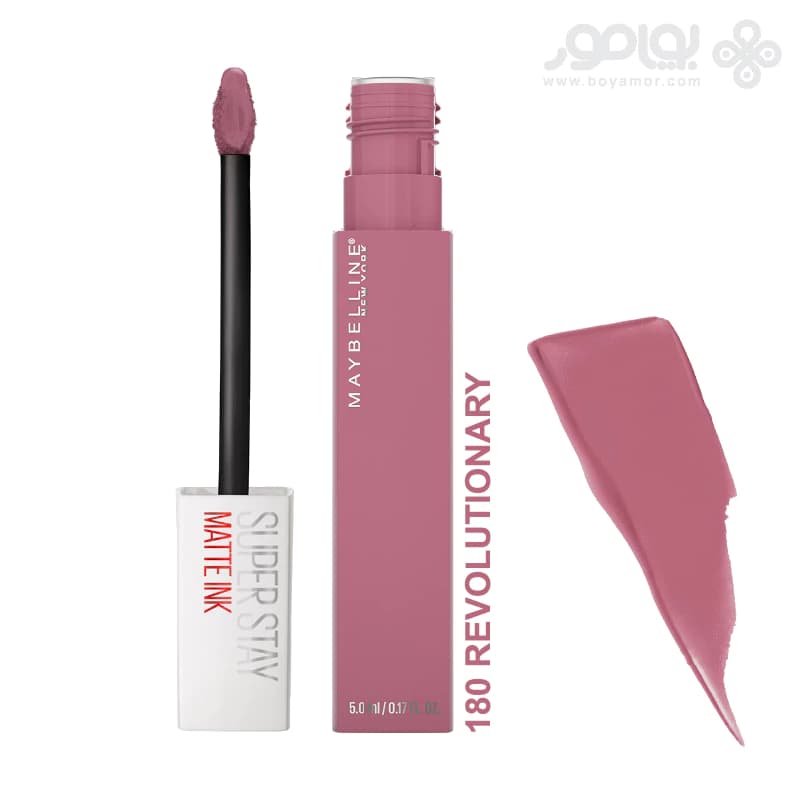 رژ لب مایع مات میبلین سوپر استی مدل MATTE INK شماره 180 رنگ REVOLUTIONARY