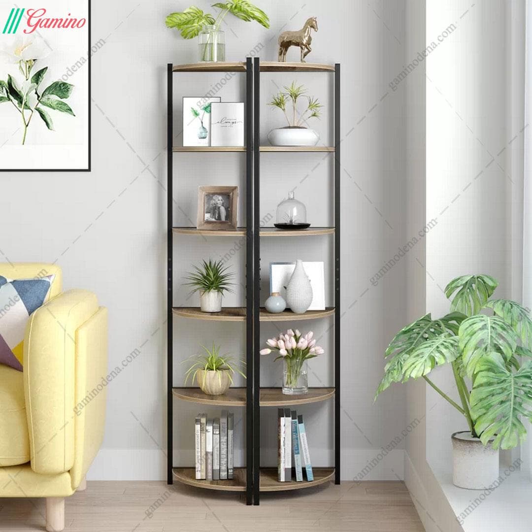 کتابخانه کوچک چوب و فلز مدرن مدل نارون — تصویر ۳