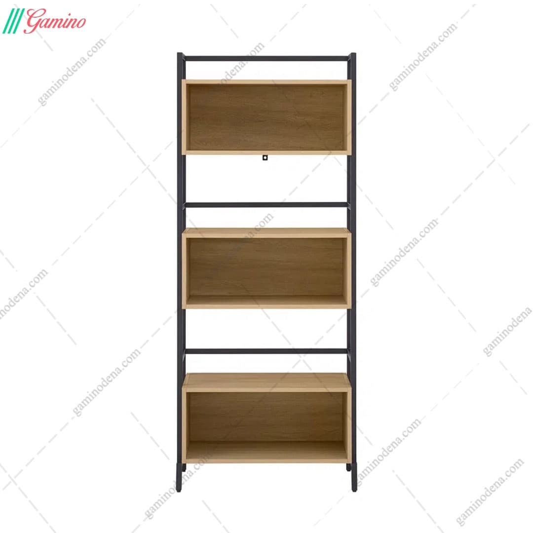 کتابخانه خانگی مدرن چوب و‌ فلز مدل اسپانا — تصویر ۳