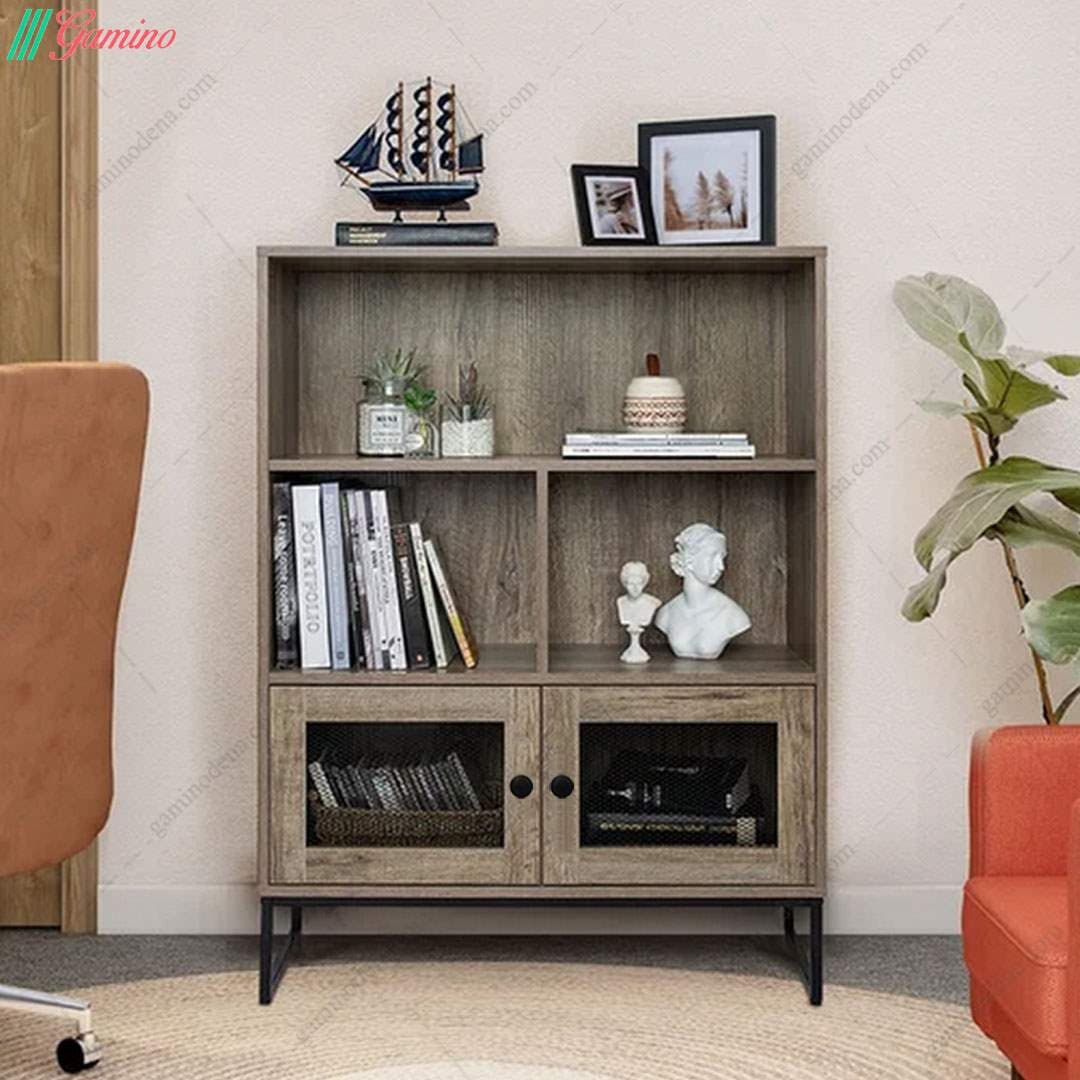 کتابخانه کوچک خانگی فلز و چوب مدرن مدل رویسان