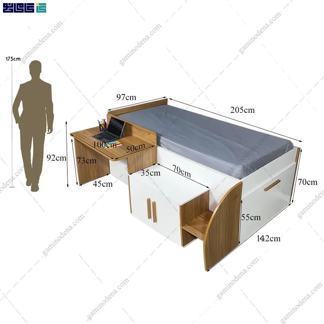 تخت خواب با میز تحریر و باکس مانی یک نفره — تصویر ۷