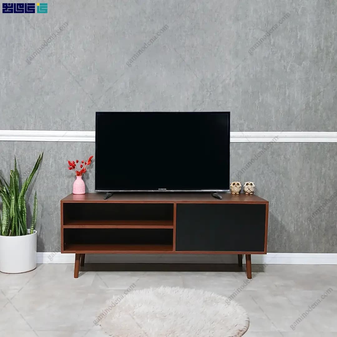 میز تلویزیون ساده و شیک مینیمال پایه چوبی مدل کارولین