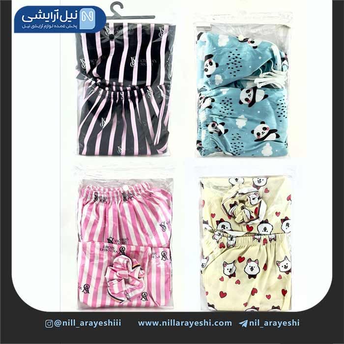 ست تاپ و شلوارک همراه اسکرانچی ساتن طرح دار النا — تصویر ۸