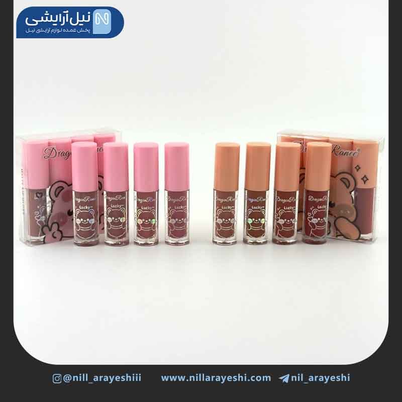 پک رژ لب مایع طرح خرس دراگون رانی چهار عددی کد dr140 — تصویر ۳
