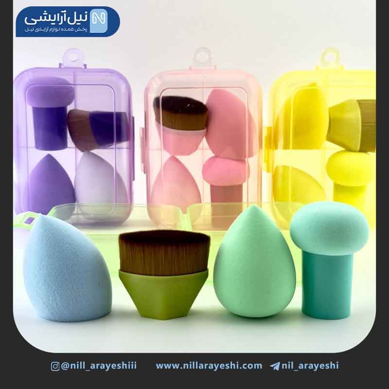 ست پد و براش آرایشی باکس دار مستطیلی رنگی چهار عدد ی — تصویر ۳