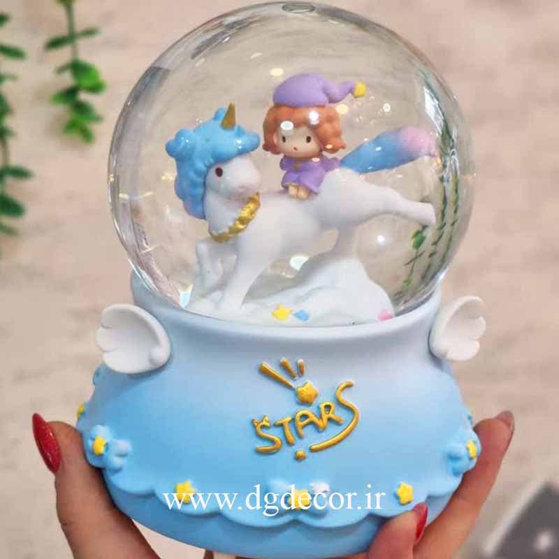 گوی موزیکال پمپاژی دختر سوار بر یونیکورن بزرگ — تصویر ۲