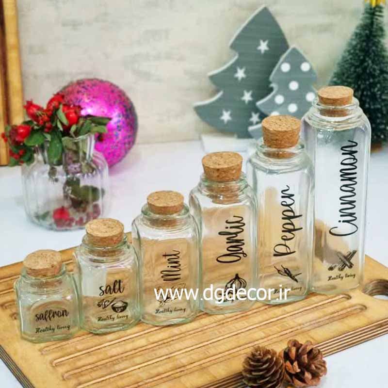 جا ادویه شیشه ای درب چوبی تکست
