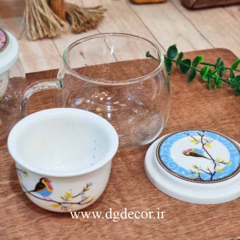 لیوان دمنوش پیرکس با صافی سرامیکی — تصویر ۶
