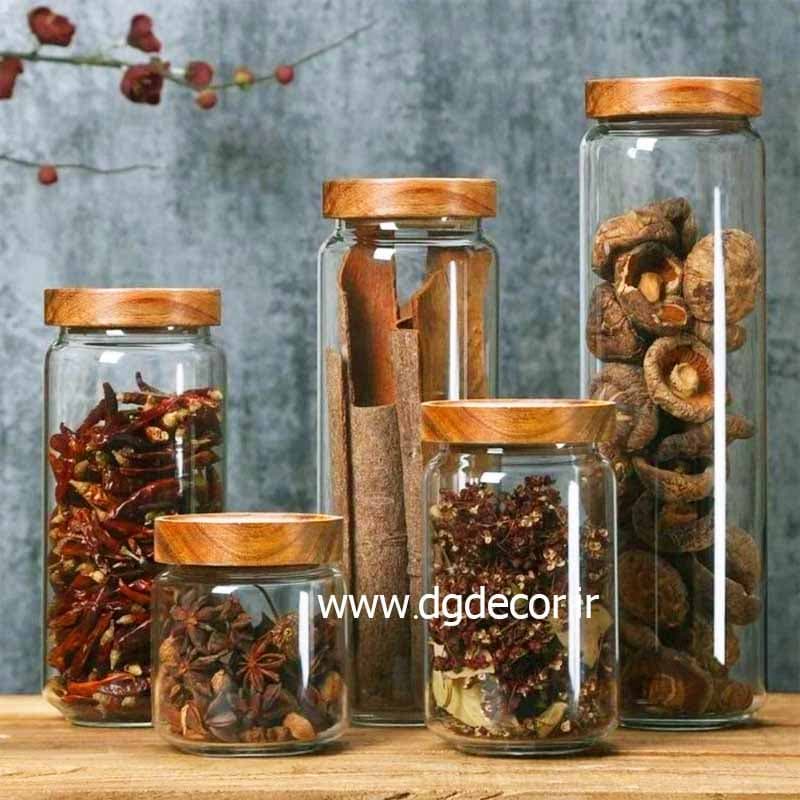 بانکه شیشه ای درب چوبی استوانه دنیز