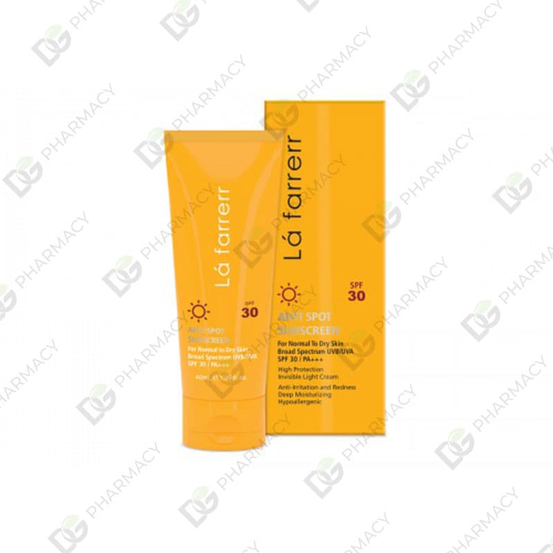 کرم ضد آفتاب و ضدلک بی رنگ پوست های خشک و معمولی SPF30 لافارر