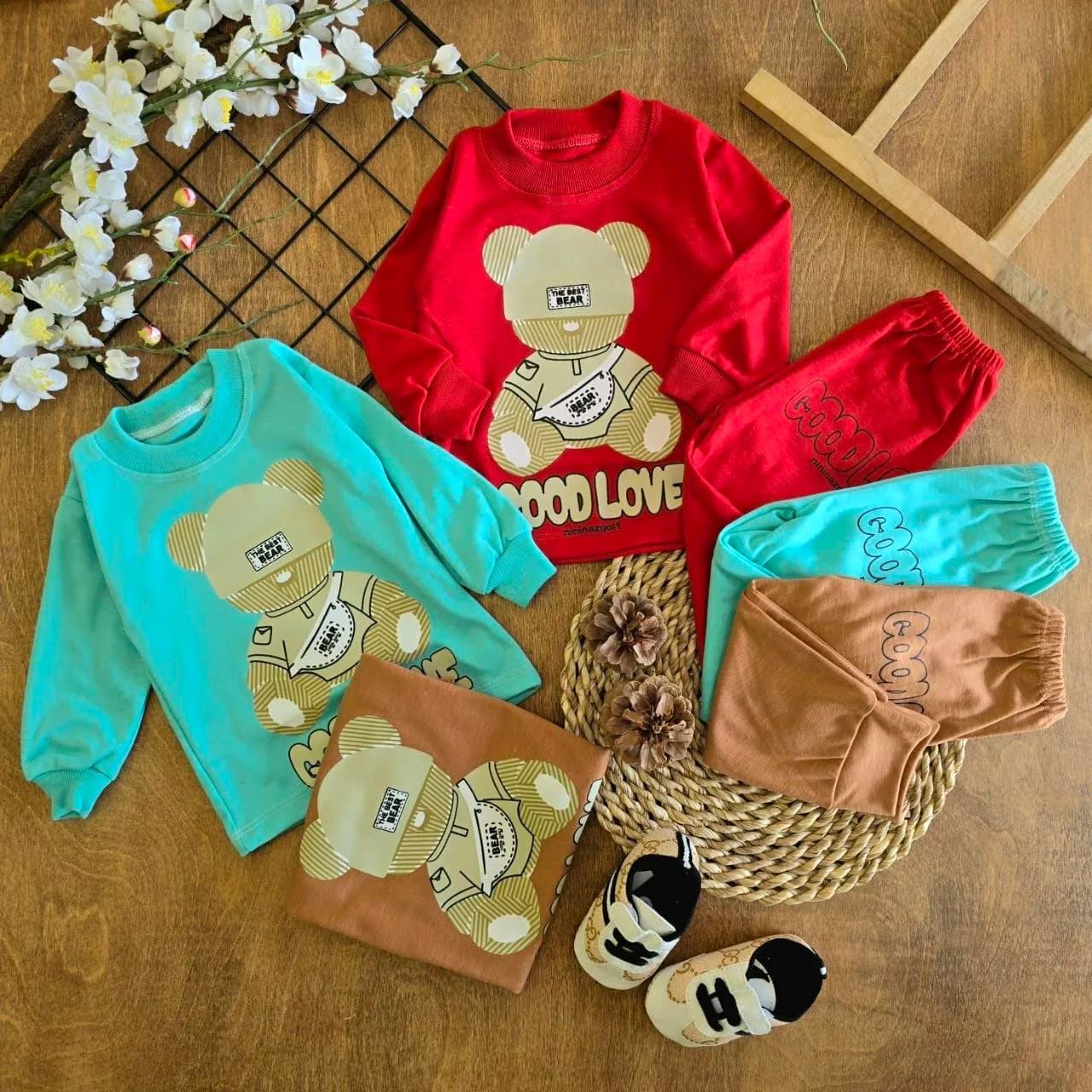 بلوز شلوار نخی خرس کلاه دار Bear سایز 2،3 کد 6972