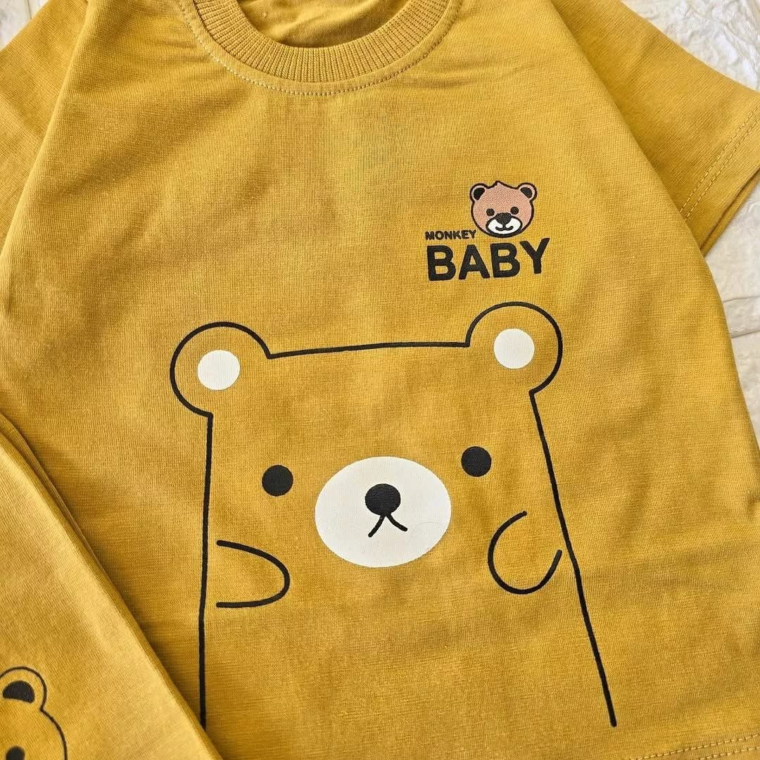 تیشرت شلوارک خردلی خرس baby کد ۴۶۸۵ — تصویر ۲