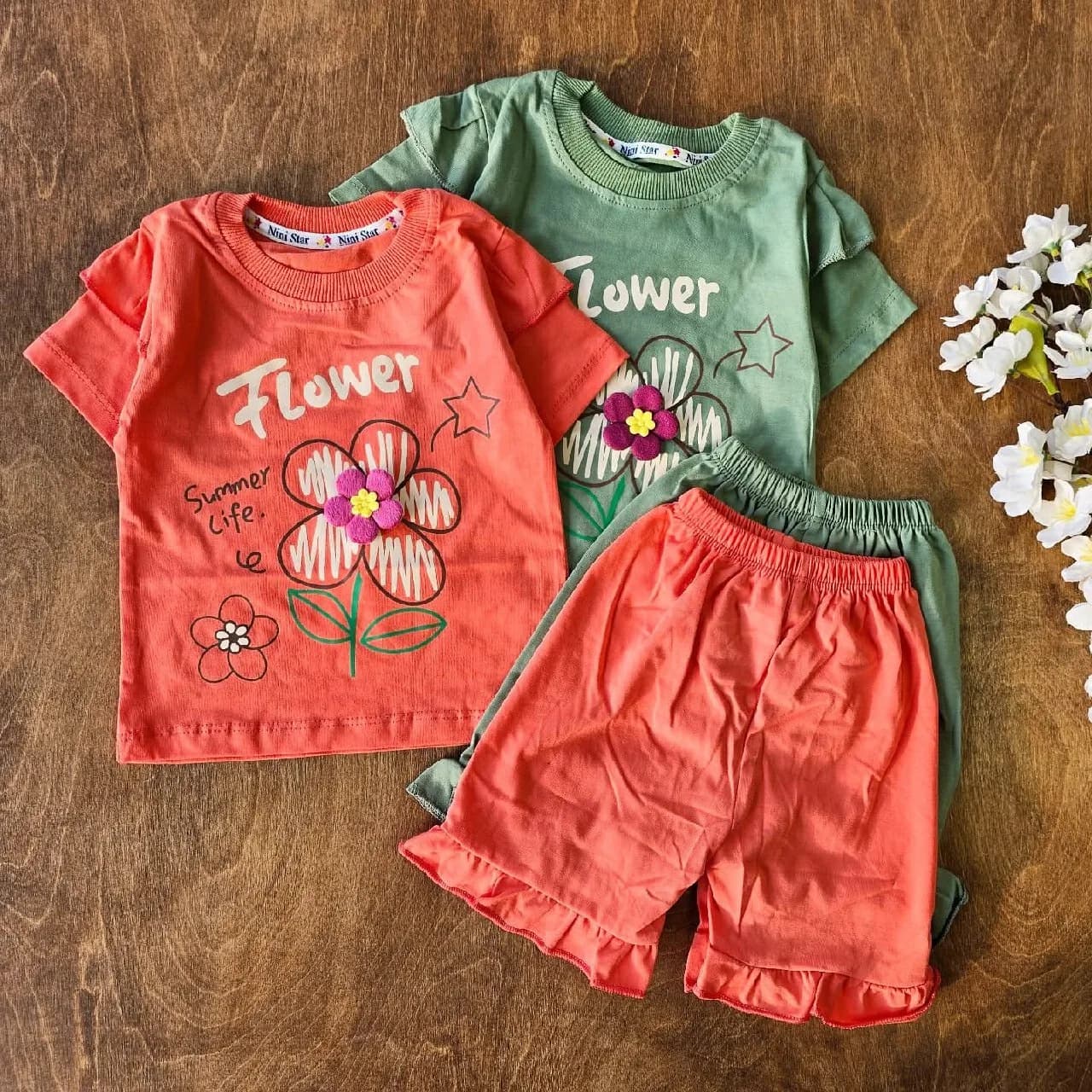 تیشرت شلوارک گل برجسته flower ns کد 4561 — تصویر ۴