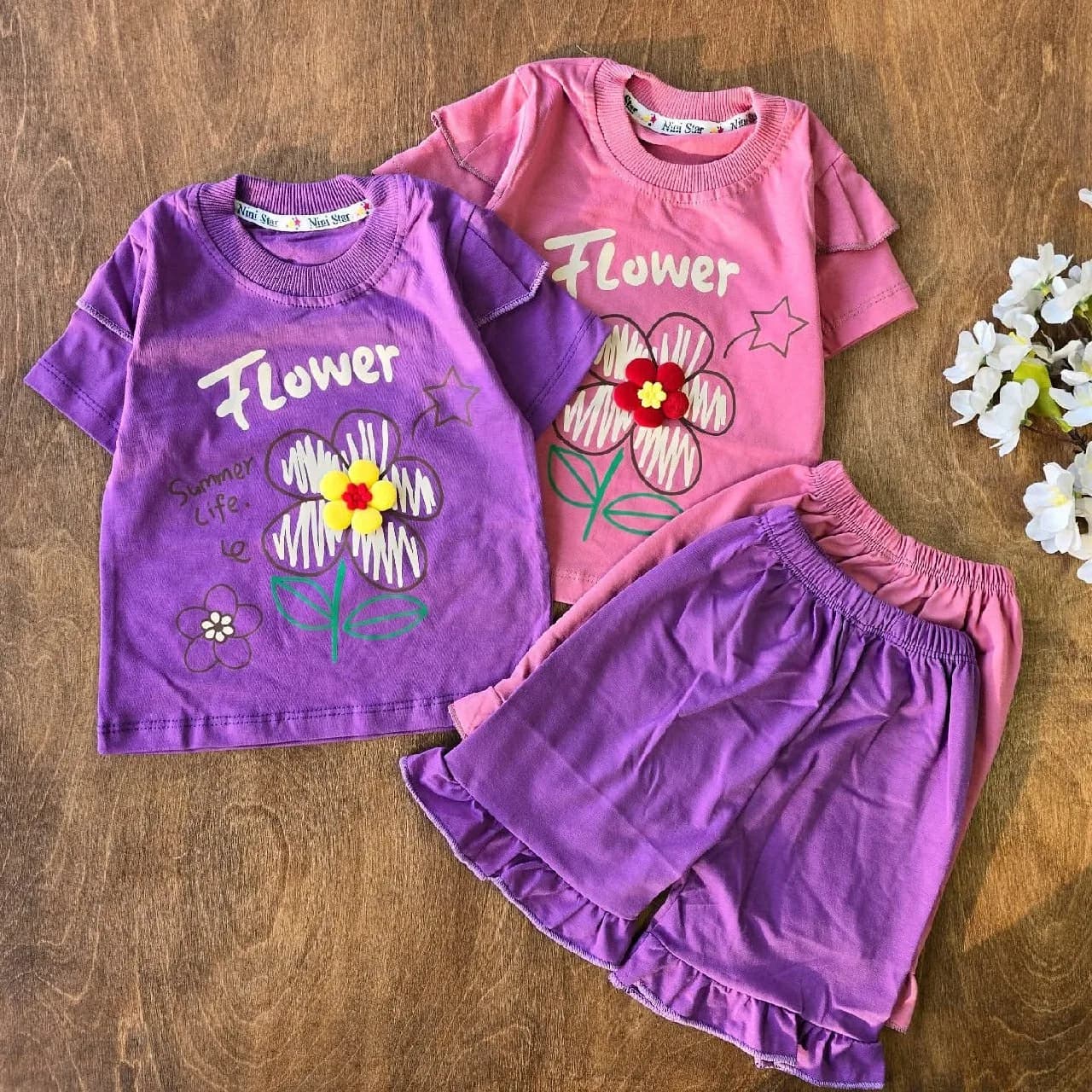 تیشرت شلوارک گل برجسته flower ns کد 4561 — تصویر ۲