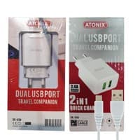 آداپتور شارژر 2پورت بهمراه کابل میکرو Atonix Dk-694