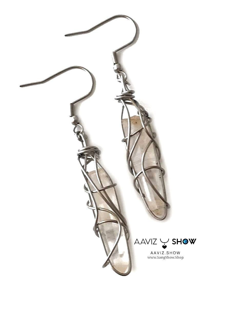 گوشواره کریستال کوارتز شفاف نمونه استثنایی و اصل و معدنی G021 — تصویر ۳