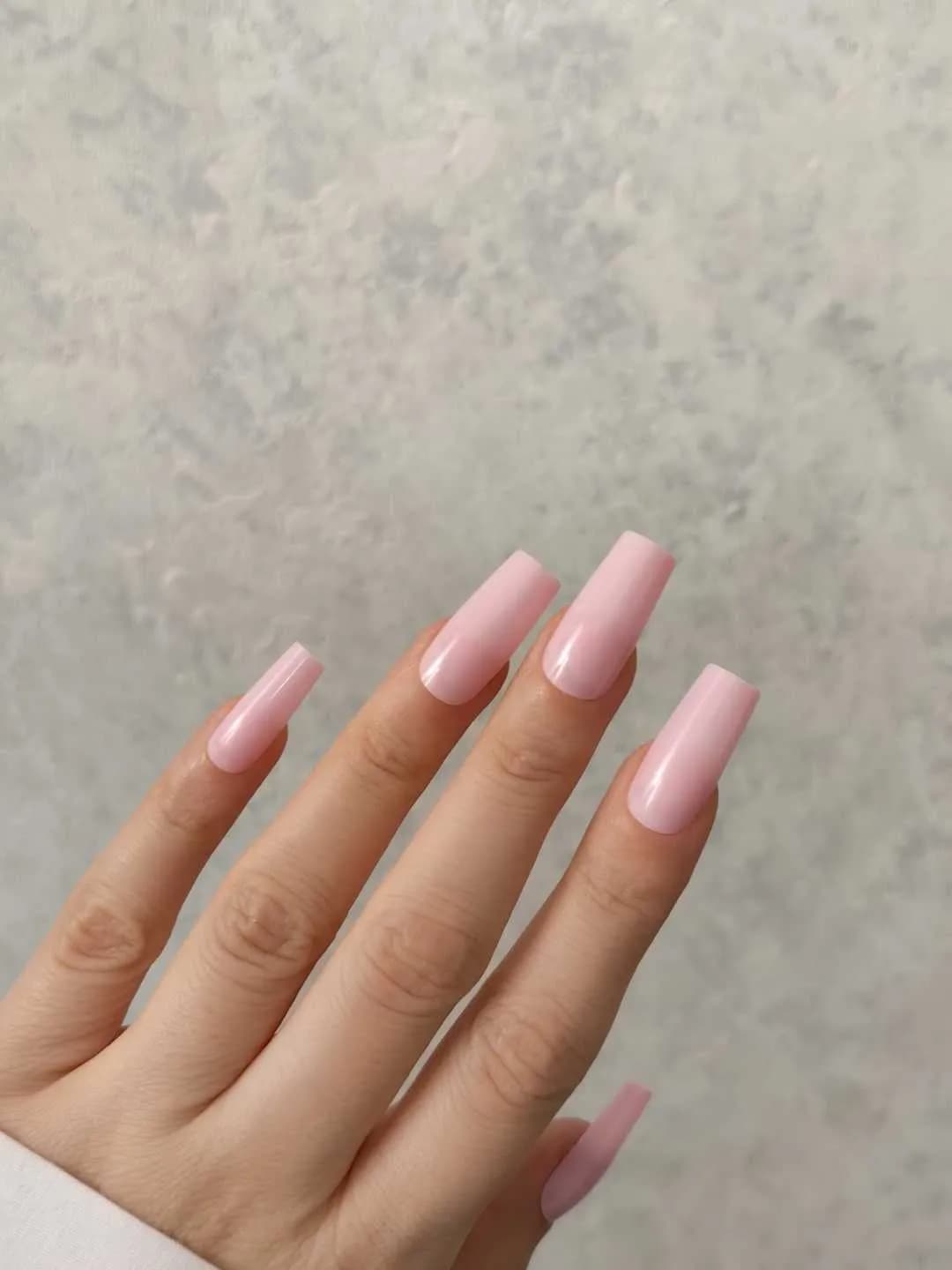 ناخن مصنوعی رنگی ساده رنگ صورتی روشن فرم مربع براق راسا – RSN0332 — تصویر ۳