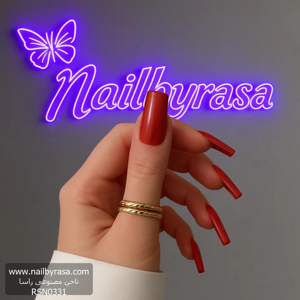 ناخن مصنوعی رنگی ساده رنگ قرمز فرم مربع براق راسا – RSN0331