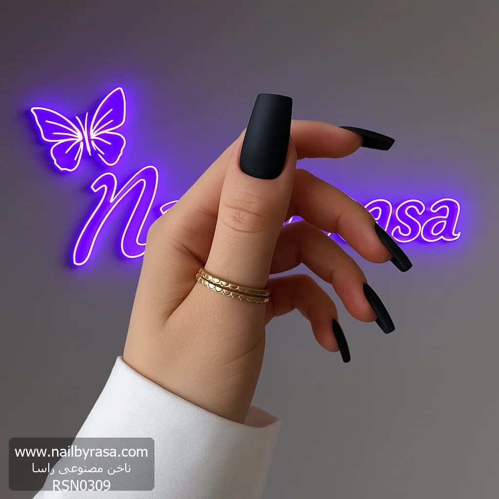 ناخن مصنوعی رنگی ساده رنگ مشکی فرم مربع راسا – RSN0309