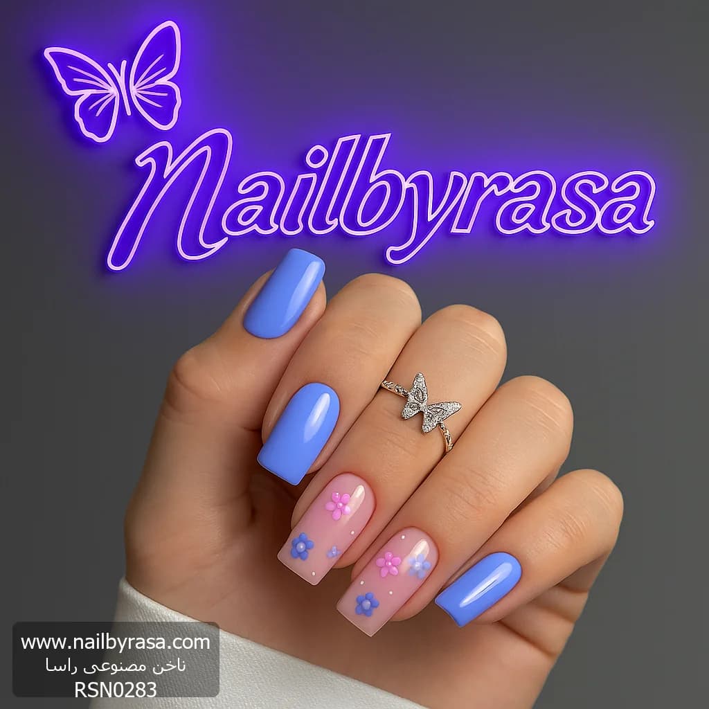 ناخن مصنوعی طرح گل بابونه رنگ بنفش و آبی راسا – RSN0283 — تصویر ۳