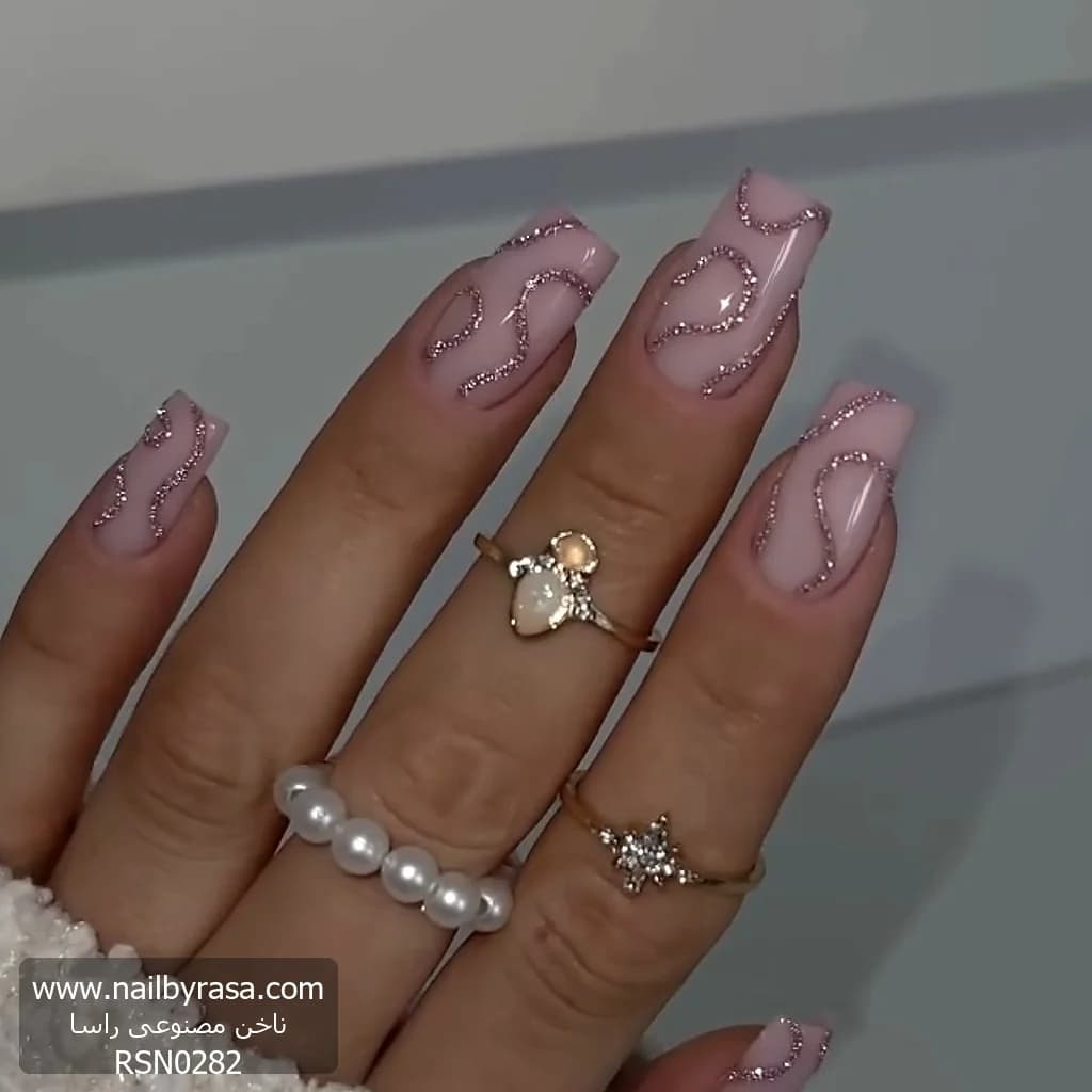 ناخن مصنوعی طرح ماربل خطی شاین رنگ صورتی نود راسا – RSN0282