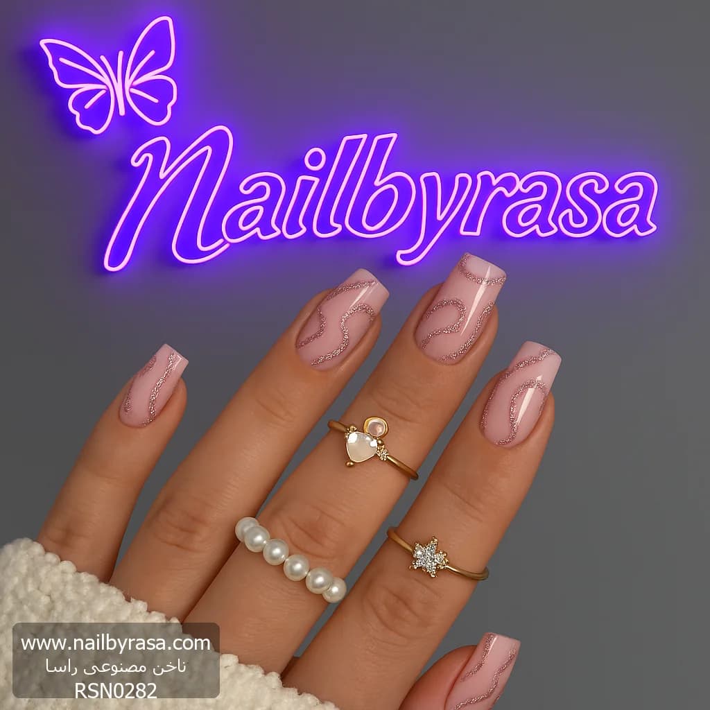 ناخن مصنوعی طرح ماربل خطی شاین رنگ صورتی نود راسا – RSN0282 — تصویر ۴