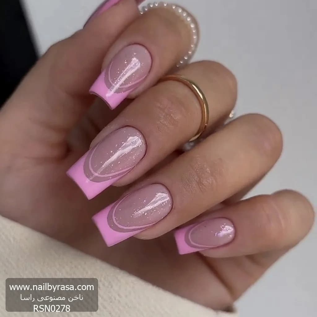 ناخن مصنوعی مدل فرنچ صورتی مینیمال رنگ بیس شاین راسا – RSN0278