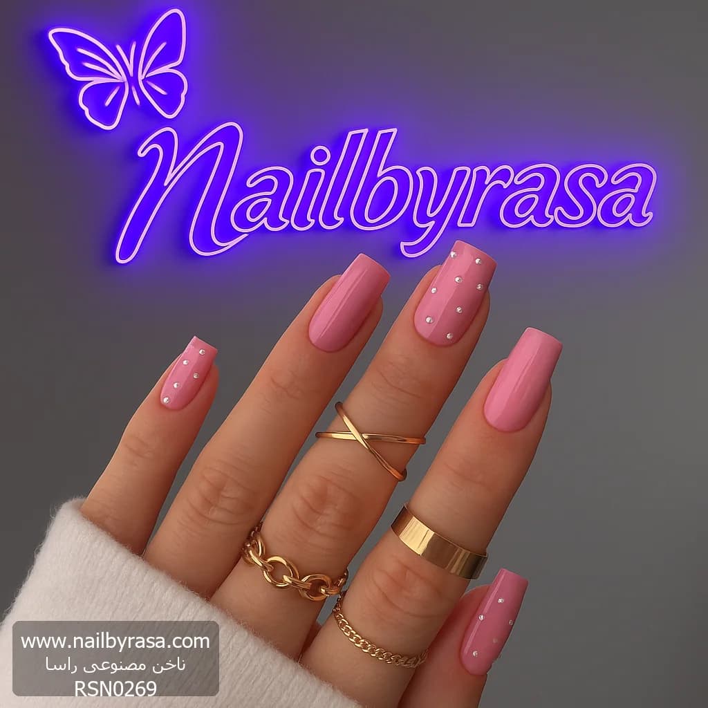 ناخن مصنوعی طرح نگین برجسته رنگ بیس هلویی راسا – RSN0269 — تصویر ۳